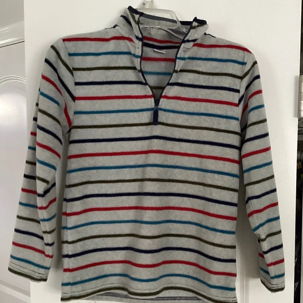 Gymboree Boy Striped Fleece Size L Pullover Shirt Gray Red Blue Green Stripes